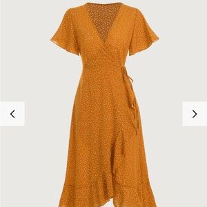 RIHOAS Orange Midi Sundress with Flutter Sleeves and V-Neck